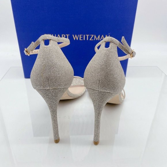 Stuart Weitzman Nudistsong High Heel Ankle Strap Sandal Platino Glitter US 10 B - Picture 7 of 10